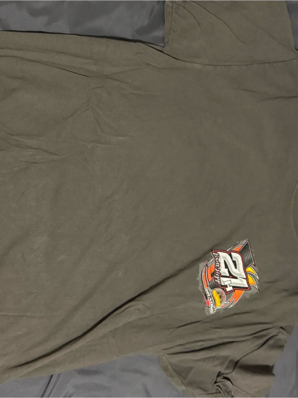 NASCAR Olive Green Short Sleeve Tee with Orange/White Logo